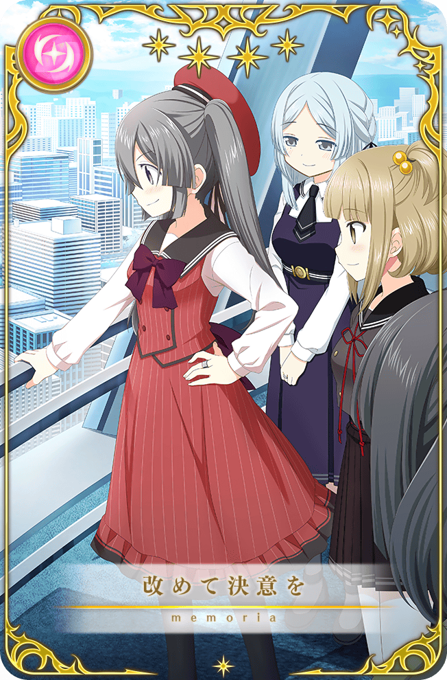 3girls, artist_request, belt, belt_buckle, beret, black_belt, black_bow, black_necktie