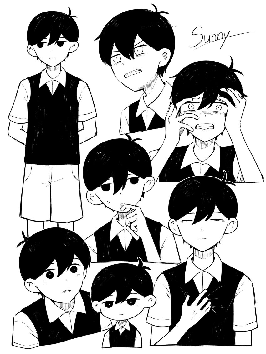 1boy, absurdres, arms_behind_back, character_name, clenched_teeth, closed_eyes, closed_mouth, collared_shirt