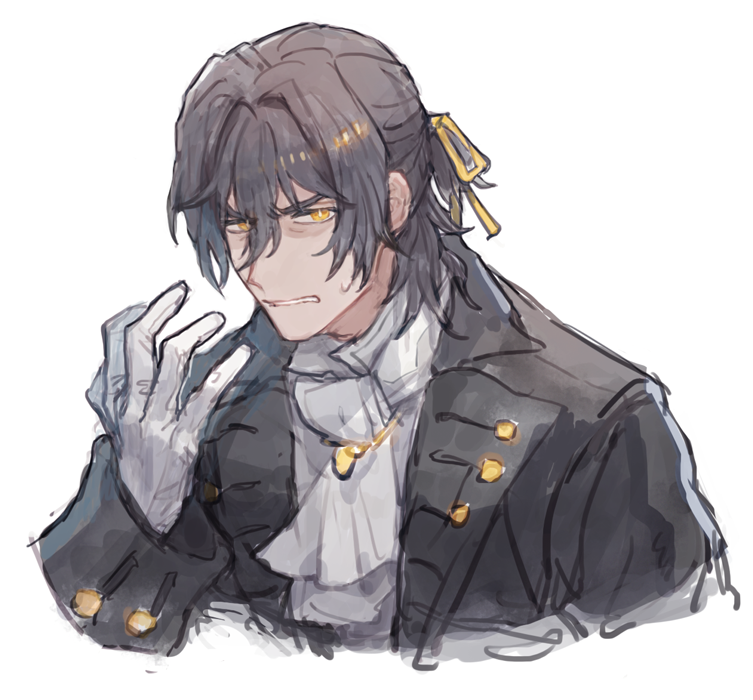 1boy, angry, antonio_salieri_(fate), antonio_salieri_(human)_(fate), ascot, black_coat, clenched_teeth, coat