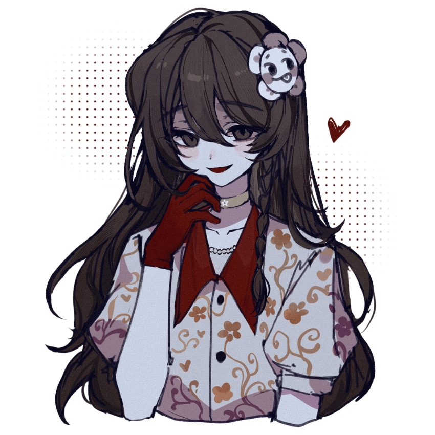 1girl, braid, brown_choker, brown_eyes, brown_hair, buttons, chinese_commentary, choker