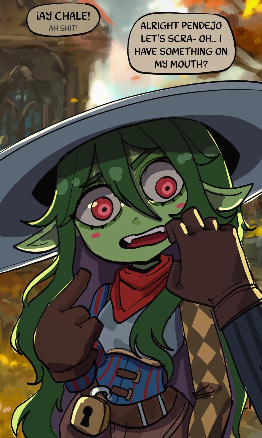 absurdres, armor, asymmetrical_clothes, basedbinkie, belt, breastplate, character_request, colored_skin