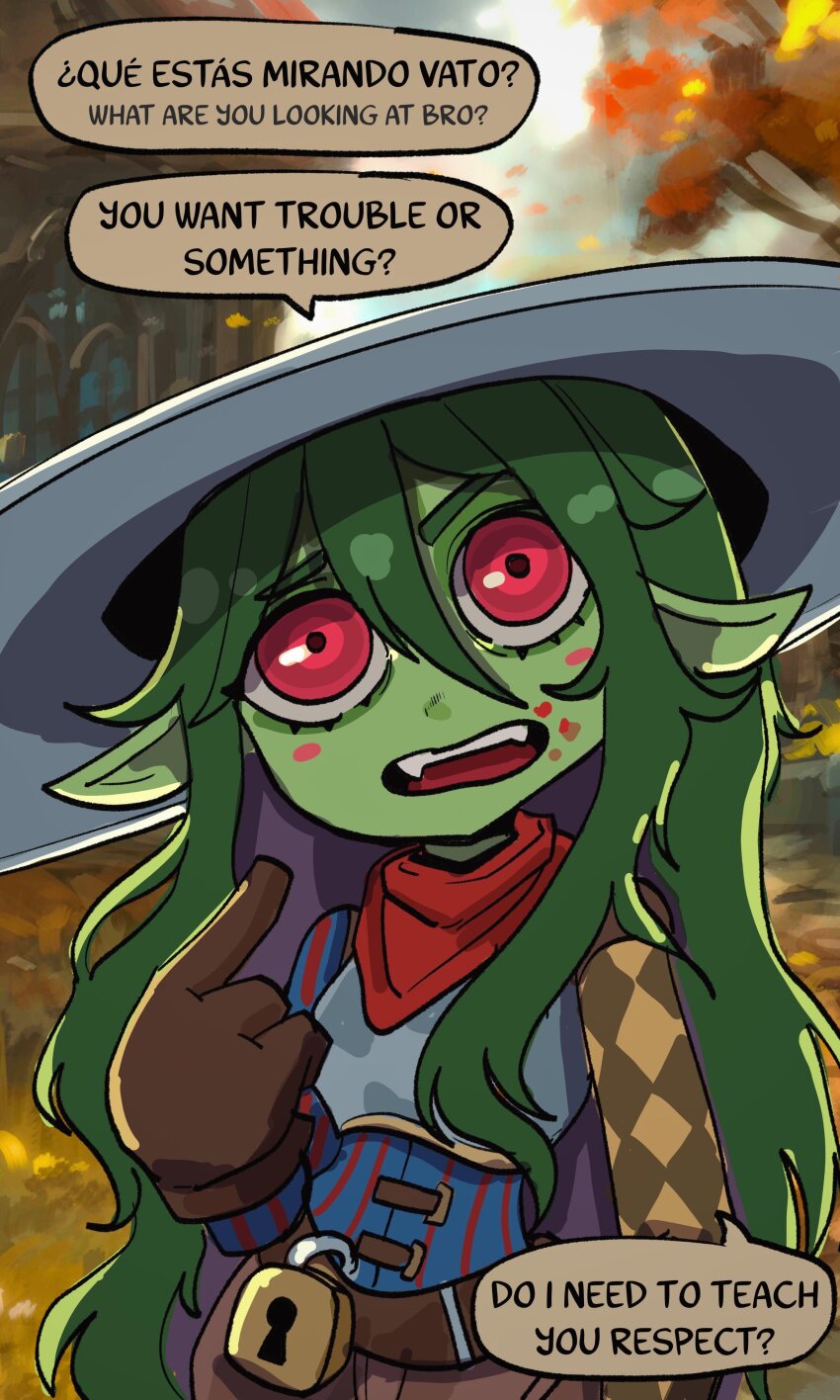 absurdres, armor, asymmetrical_clothes, basedbinkie, belt, breastplate, character_request, colored_skin