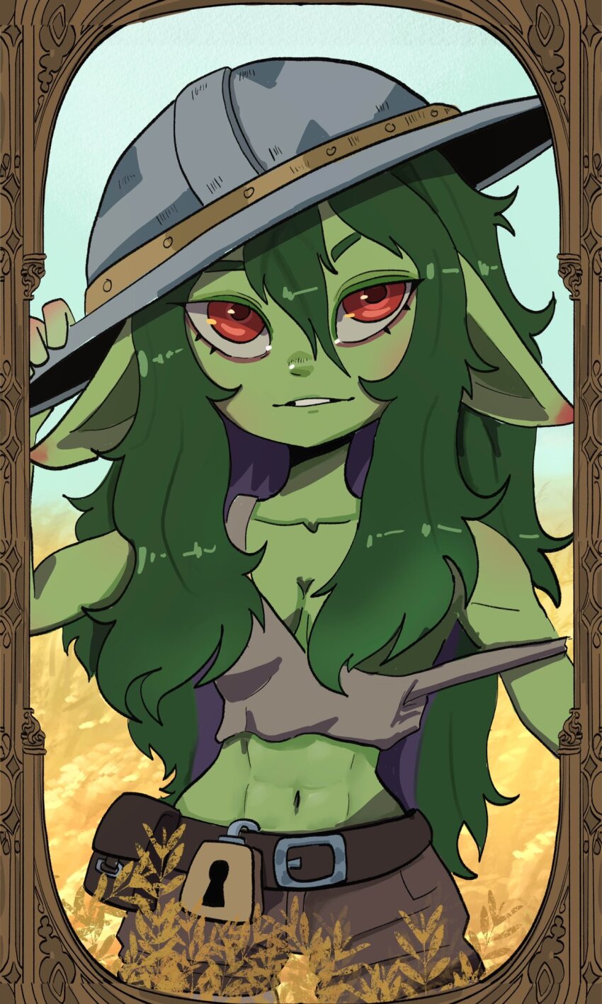 1girl, abs, bare_shoulders, basedbinkie, belt, breasts, character_request, cleavage