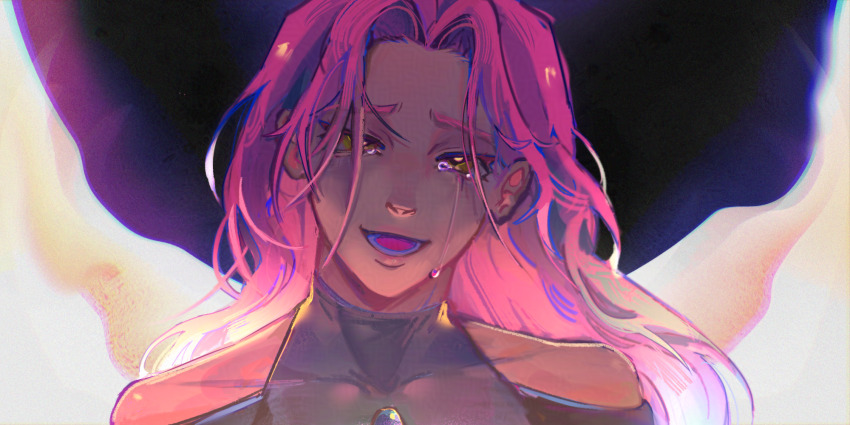 1girl, alien_stage, bare_shoulders, black_dress, clothing_cutout, crying, crying_with_eyes_open, dress