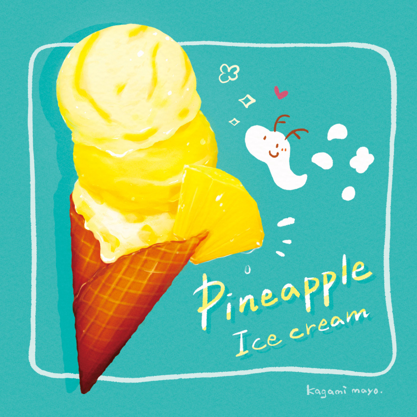 artist_name, blue_background, food, food_focus, food_name, fruit, highres, ice_cream