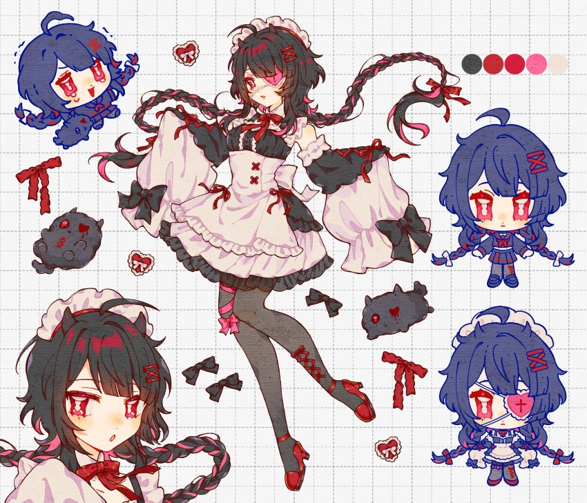 1girl, :o, absurdres, anklet, apron, bare_shoulders, black_dress, black_footwear