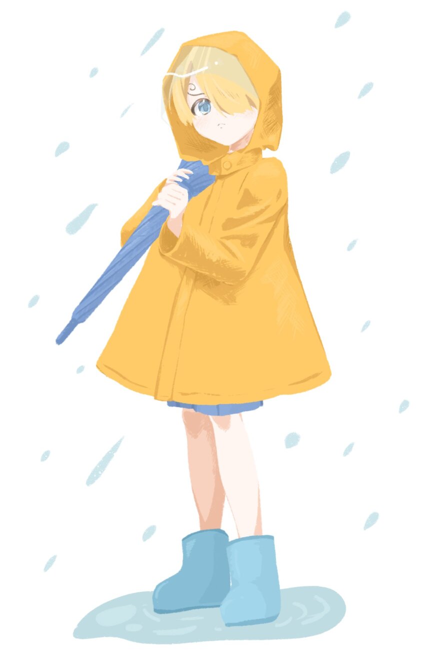 1boy, :<, aged_down, alternate_costume, blonde_hair, blue_eyes, blue_footwear, blue_shorts