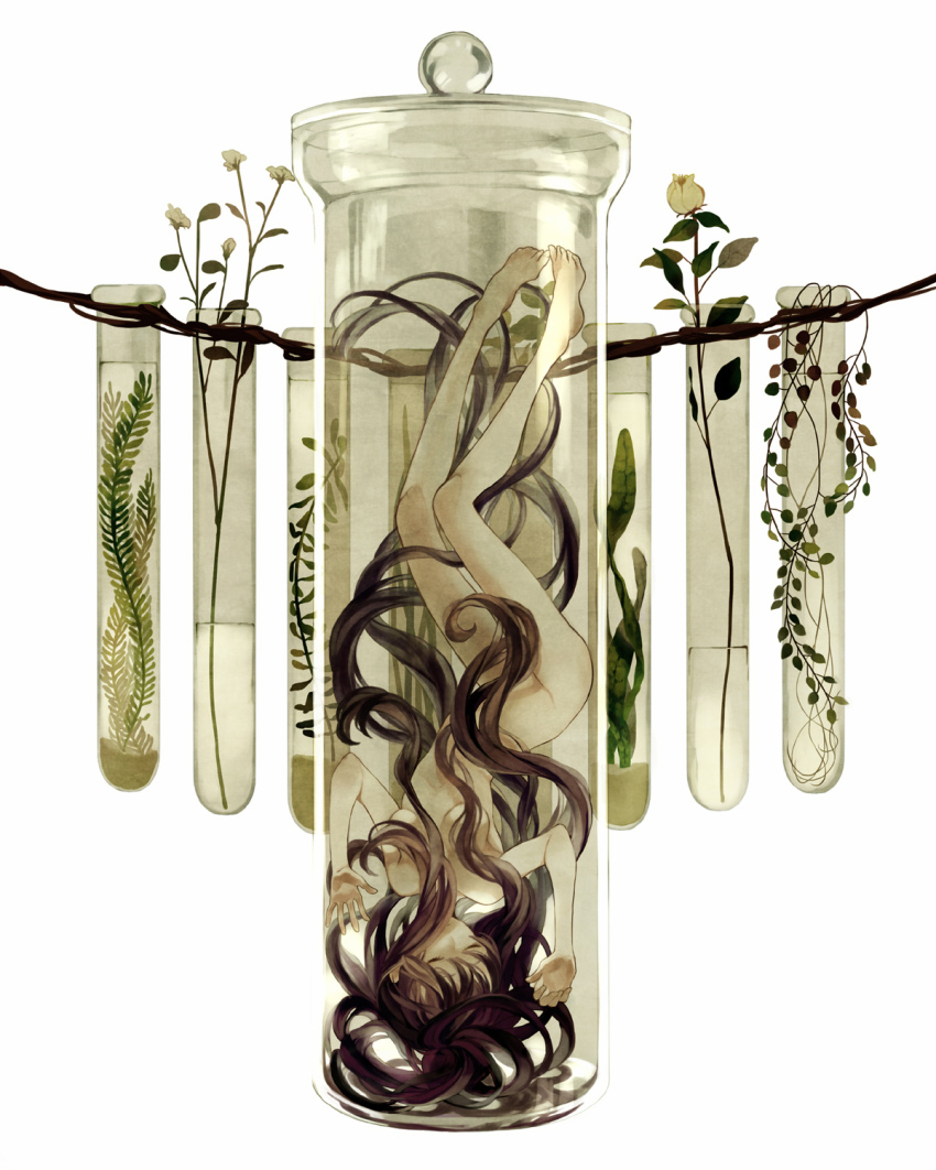 bad_id, bad_pixiv_id, brown_hair, closed_eyes, gou_(tomero), highres, long_hair, nude