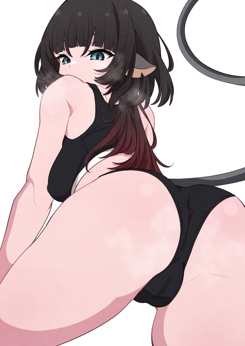 1girl, absurdres, animal_ears, ass, ass_focus, bare_arms, bare_shoulders, bent_over