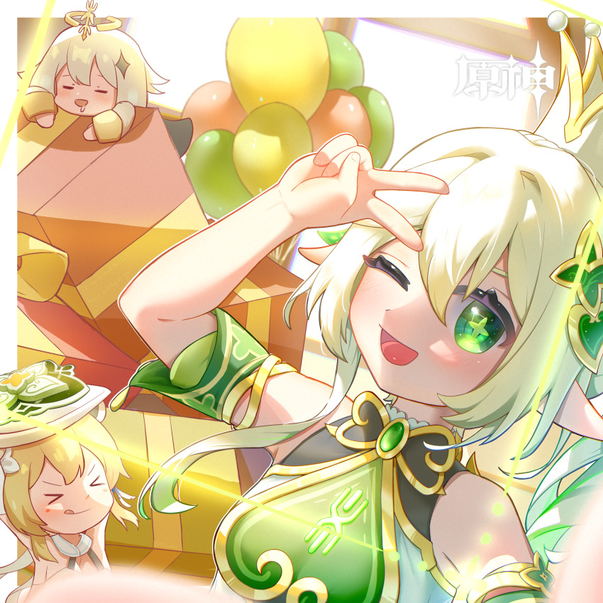 >_<, 2girls, :q, ;d, absurdres, bare_shoulders, blonde_hair, bloomers