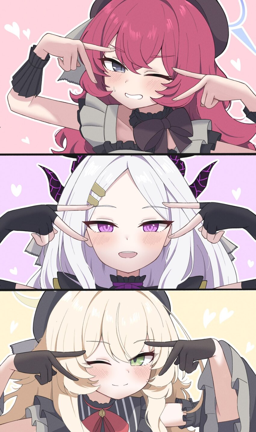 3koma, alternate_costume, black_eyes, blonde_hair, blue_archive, blush, choker, comic