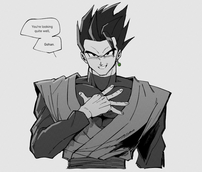 1boy, dragon_ball, dragon_ball:_sparking!, dragon_ball_super, earrings, english_text, gohan_black, goku_black