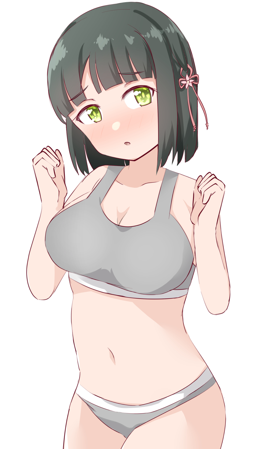 1girl, :o, absurdres, averting_eyes, black_hair, blunt_bangs, blunt_ends, blush