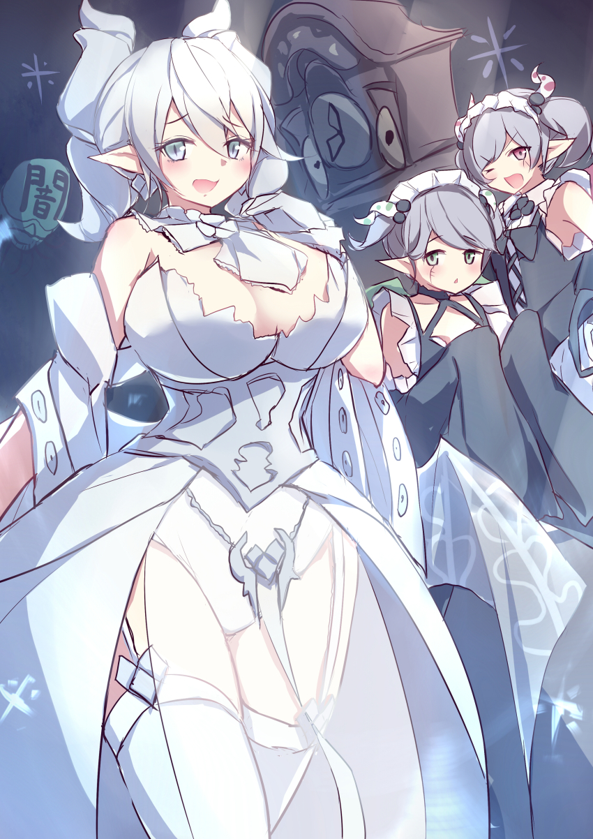 3girls, absurdres, arianna_the_labrynth_servant, ariane_the_labrynth_servant, bare_shoulders, blush, breasts, cleavage