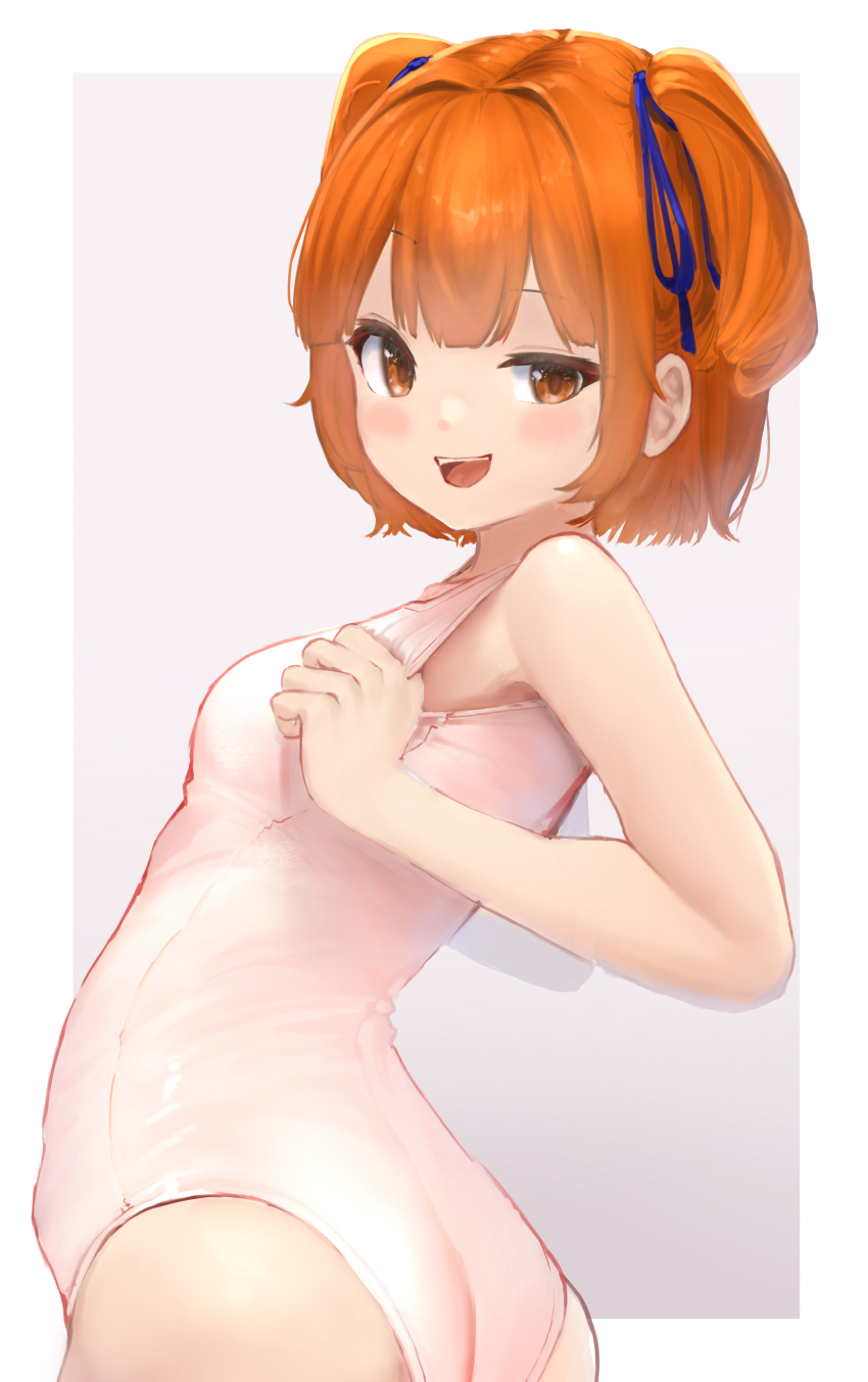 :d, absurdres, arched_back, ass, bare_arms, bare_shoulders, blue_ribbon, blunt_bangs