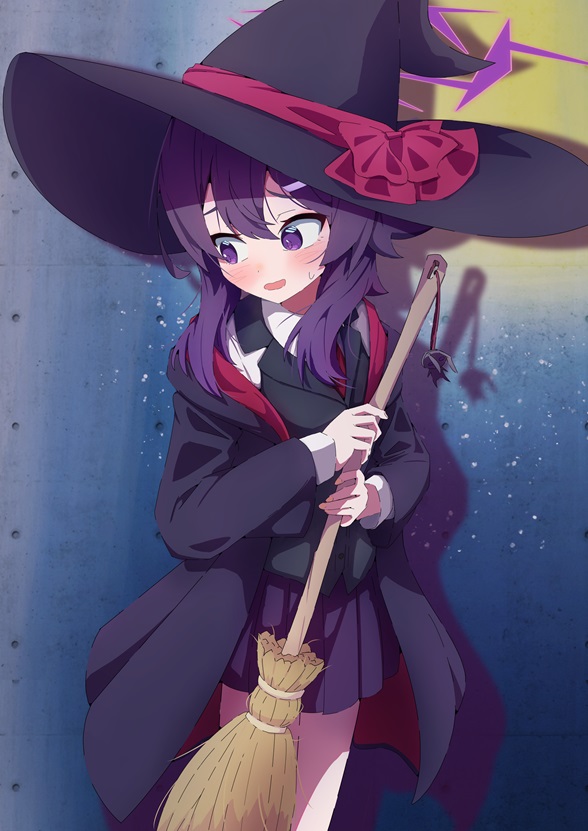 1girl, alternate_costume, blue_archive, broom, hair_ornament, hairclip, halloween, halloween_costume