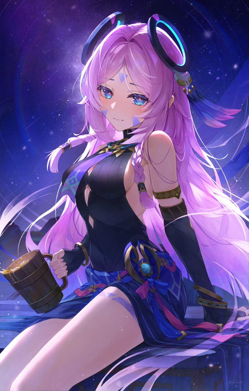 1girl, absurdres, blue_eyes, citlali_(genshin_impact), detached_sleeves, dvdarts, genshin_impact, highres