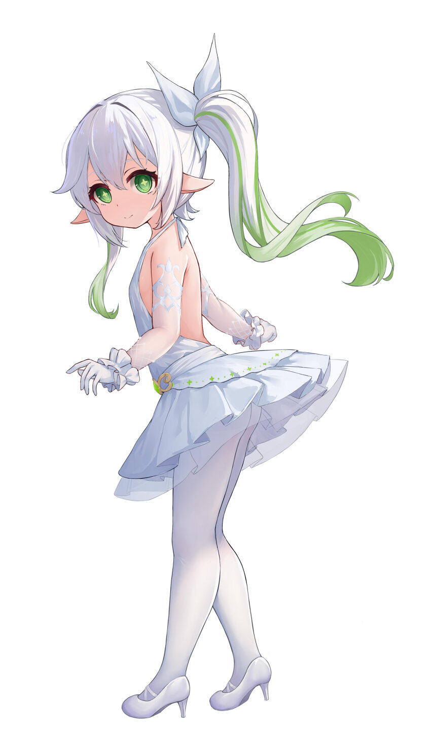 1girl, absurdres, alternate_costume, ass, backless_dress, backless_outfit, ballerina, bare_back