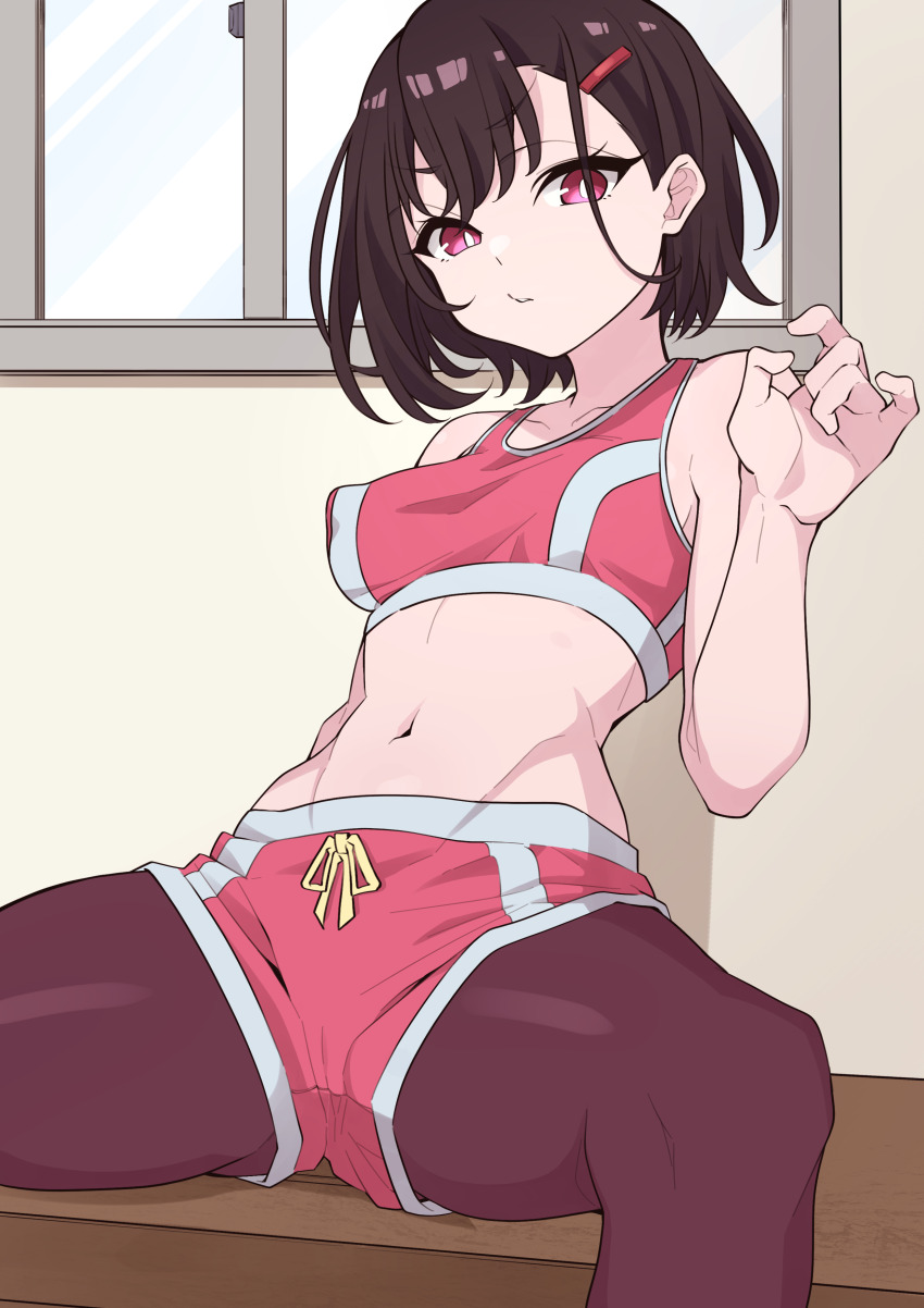 1girl, absurdres, bare_arms, bare_shoulders, breasts, bright_pupils, brown_hair, brown_pantyhose