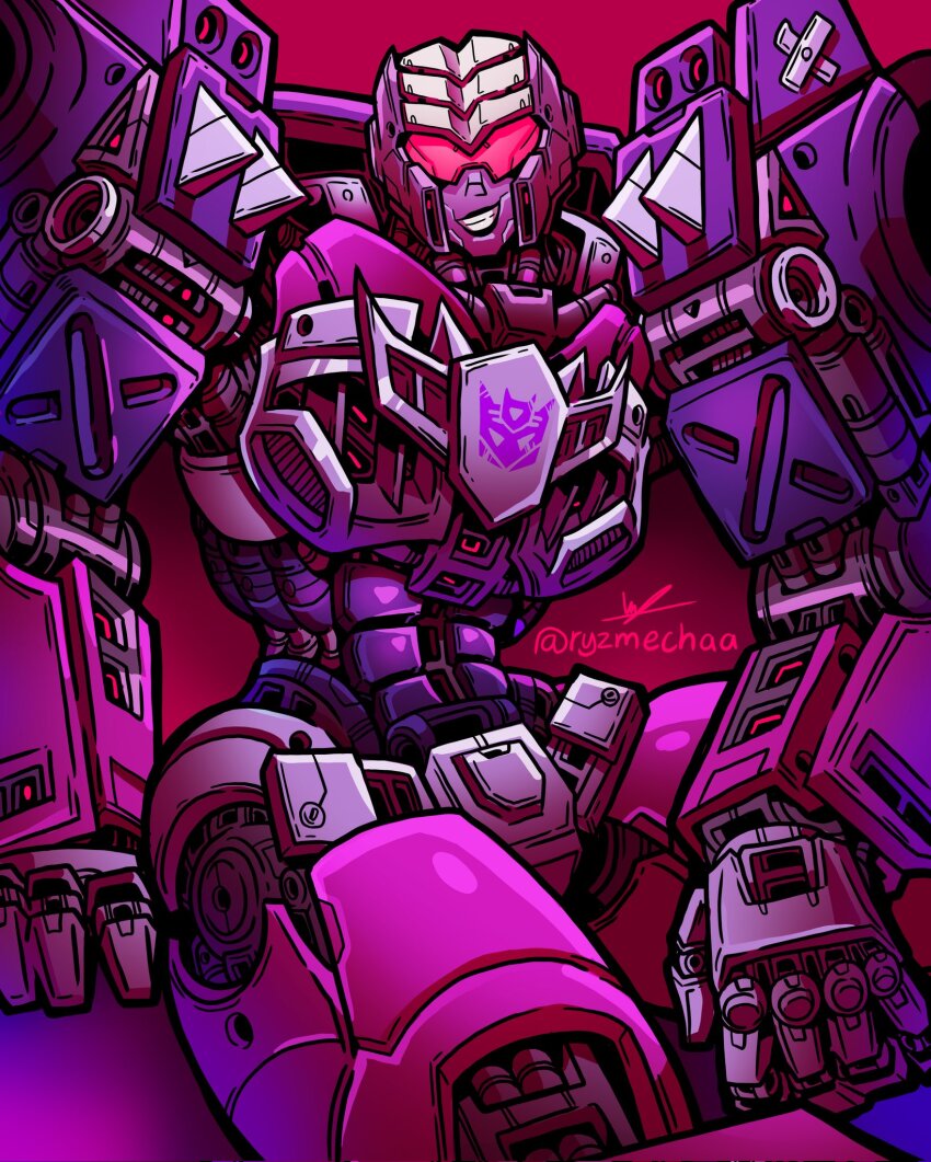 1girl, abs, assault_visor, axlegreese, decepticon, highres, humanoid_robot, insignia