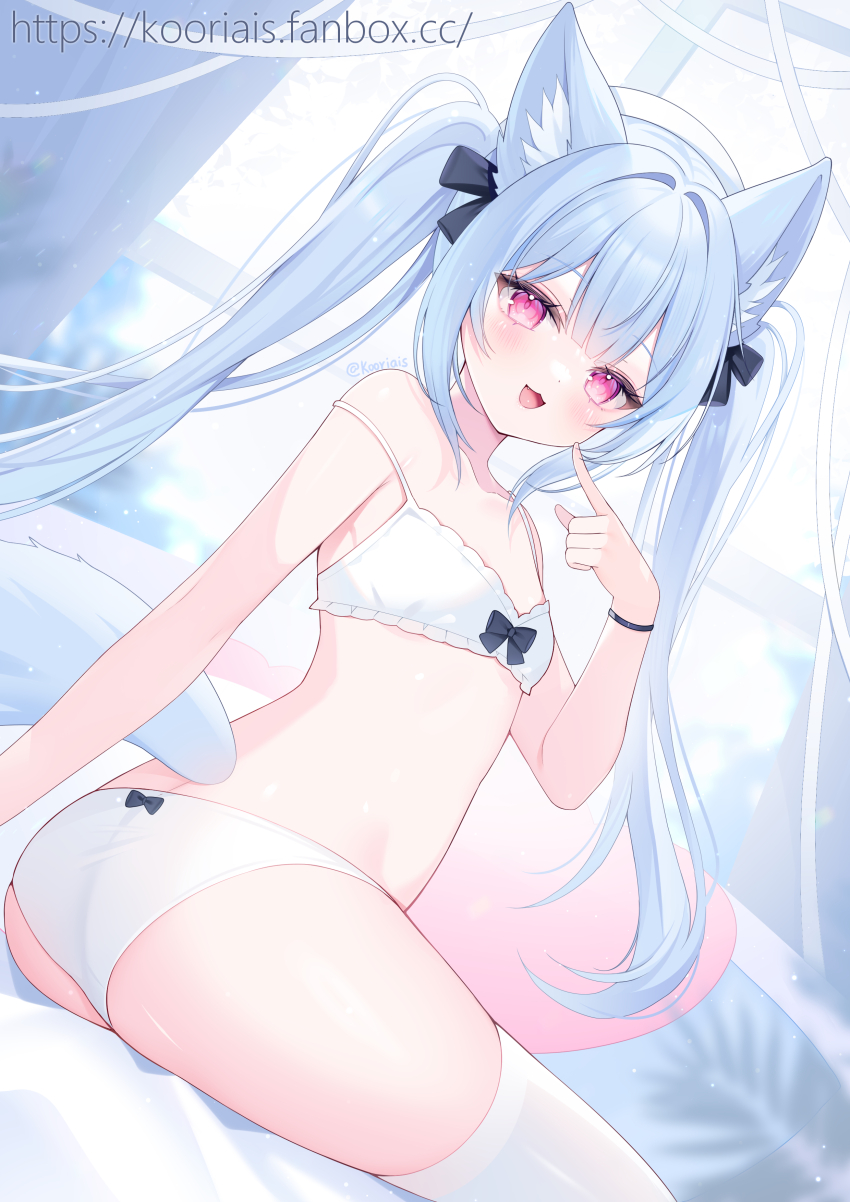 1girl, :d, absurdres, animal_ear_fluff, animal_ears, ass, bare_shoulders, black_bow