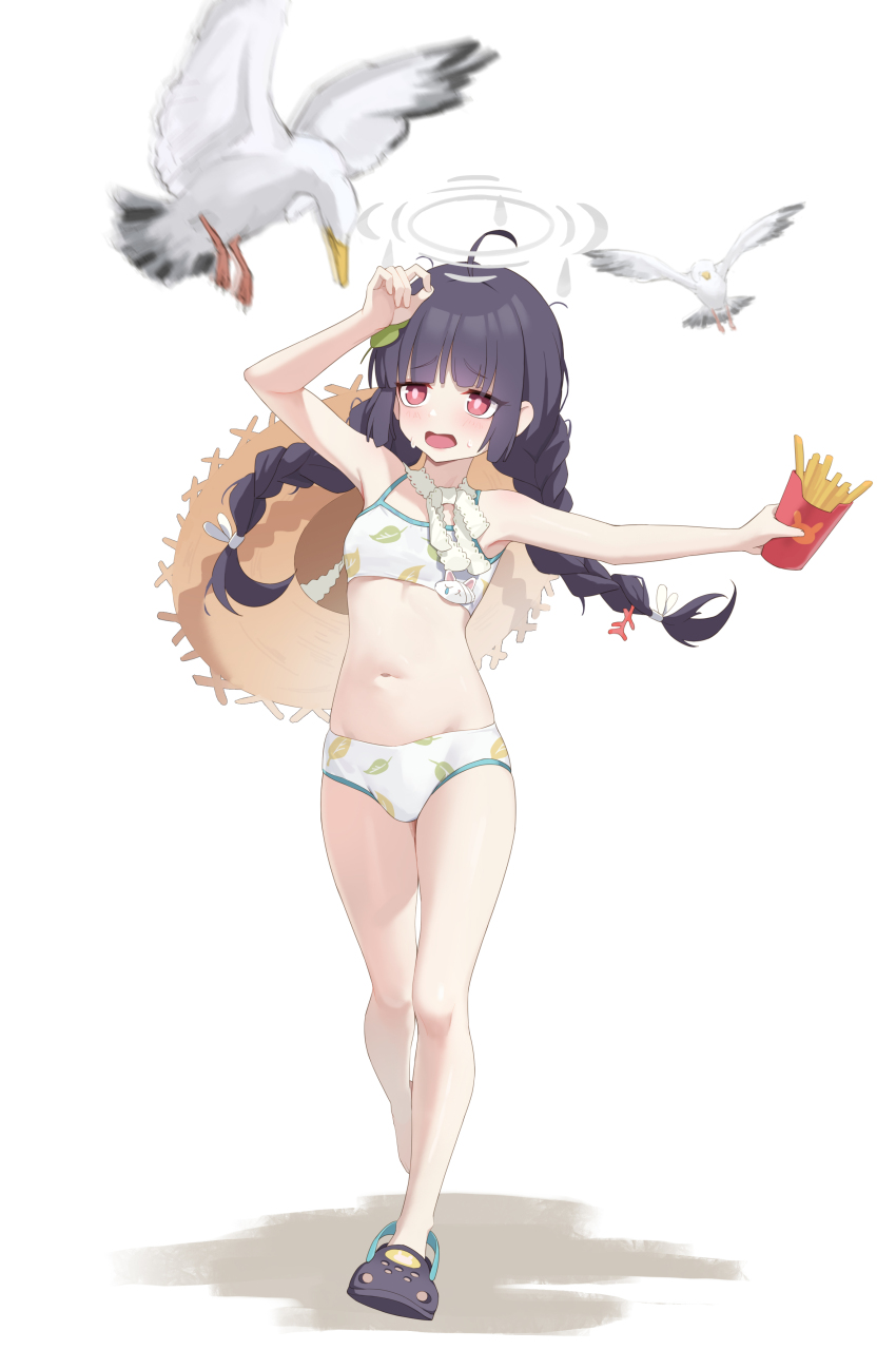 1girl, a_san_san, absurdres, bikini, bird, black_hair, blue_archive, braid