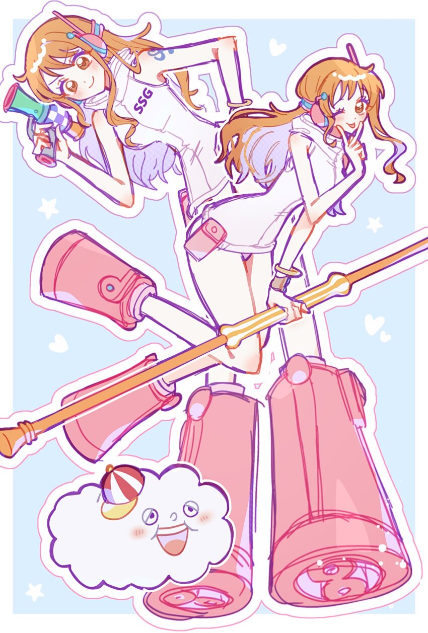 1girl, bangle, bare_shoulders, belt_bag, blush, boots, border, bracelet