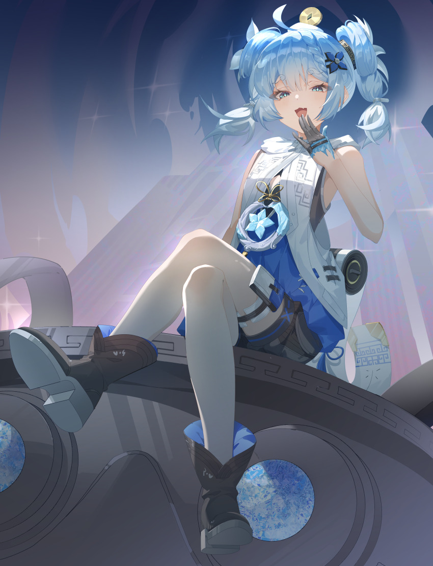 1girl, :d, absurdres, bare_arms, bare_legs, black_boots, black_gloves, black_shorts