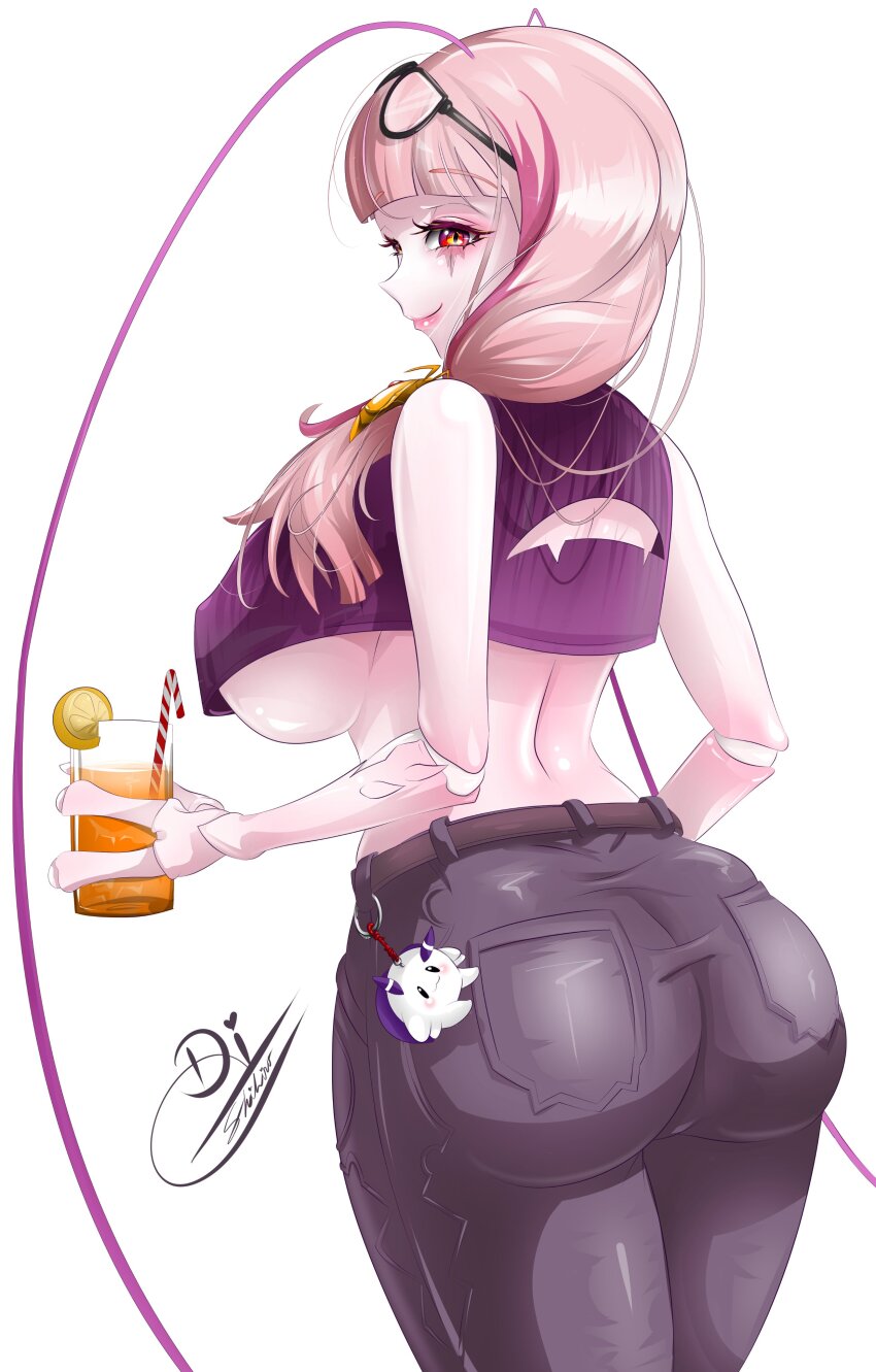 1girl, absurdres, arthropod_girl, ass, belt, black_pants, blonde_hair, breasts