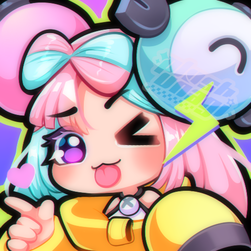 1girl, :3, blue_hair, blush, bow-shaped_hair, character_hair_ornament, commentary, english_commentary, gen_1_pokemon, hair_ornament, iono_(pokemon), jacket, lightning_bolt_symbol, long_hair, long_sleeves, looking_at_viewer, lowres, magnemite, multicolored_hair, nintendo, one_eye_closed, pink_hair, plushunagi, pokemon, pokemon_scarlet_and_violet, portrait, purple_eyes, screw, smile, solo, split-color_hair, tongue, tongue_out, two-tone_hair, yellow_jacket