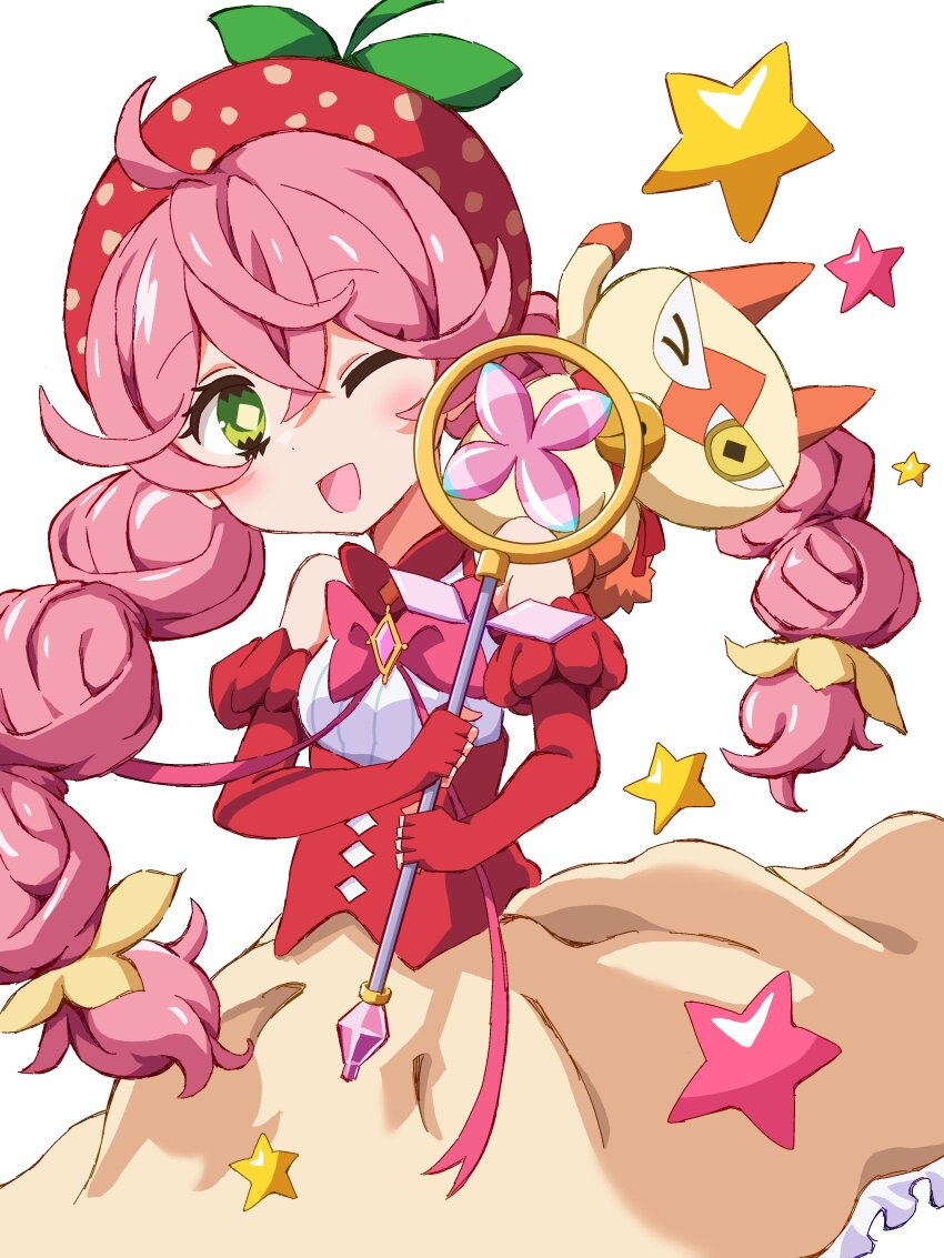 1boy, 1girl, absurdres, acro_trip, ahoge, animal_ears, berry_blossom, bow