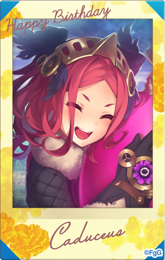 1girl, :d, ^_^, black_gloves, caduceus_(phantom_of_the_kill), character_name, closed_eyes, commentary_request