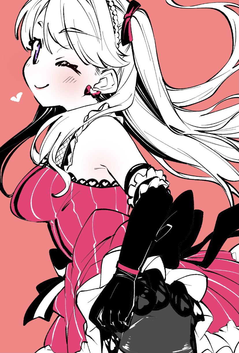 1girl, ;), arm_garter, armpit_crease, black_gloves, black_pantyhose, bow, bow_earrings