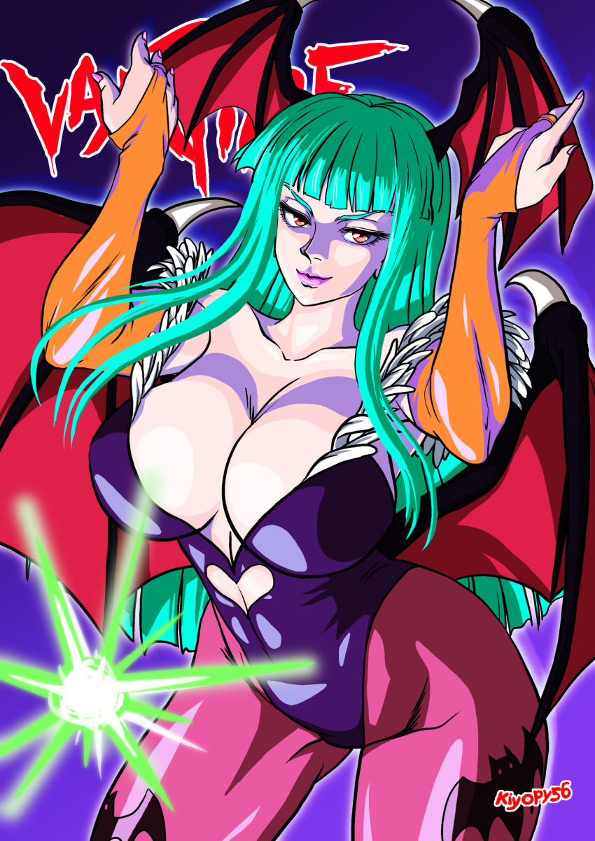 1girl, breasts, darkstalkers, green_hair, highres, kiyopy, large_breasts, long_hair
