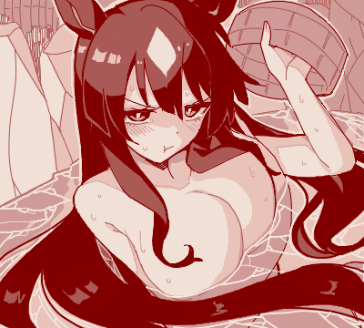 1girl, animal_ears, blush, breasts, cleavage, closed_mouth, collarbone, commentary_request