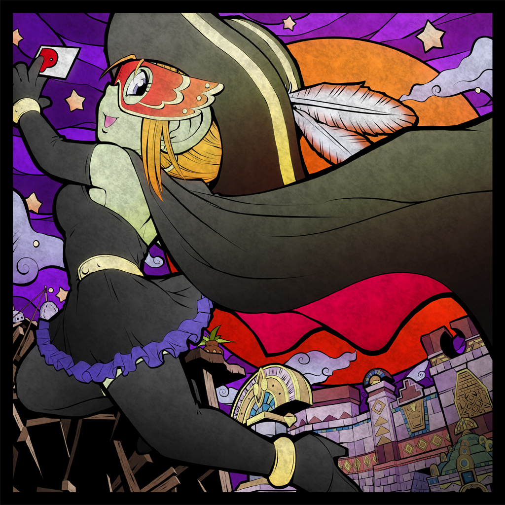 1girl, black_boots, black_border, black_cape, black_dress, black_gloves, black_hat, boots