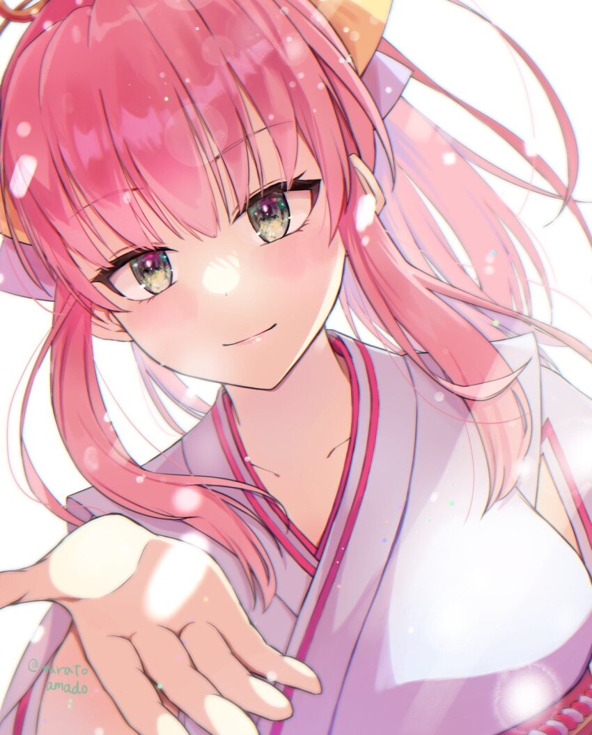 1girl, aikawa_megumi, aikawa_megumi_(heart-stirring_flame), blush, breasts, collarbone, green_eyes, hakama