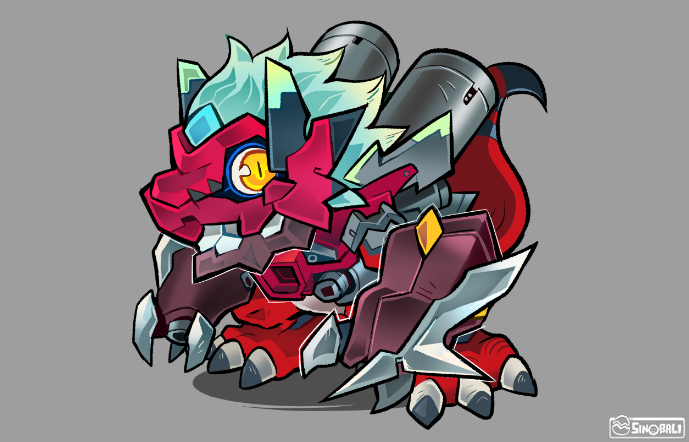 claws, cyborg, digimon, digimon_(creature), megalogrowmon, megalogrowmon_x-antibody, solo, tail