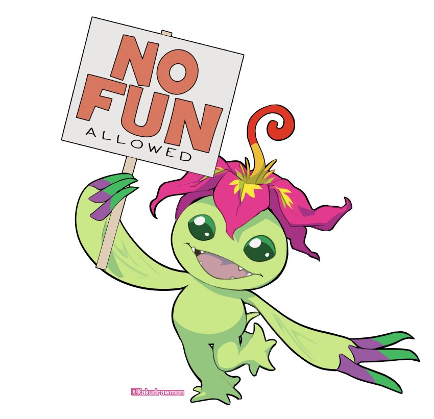 absurdres, digimon, digimon_(creature), flower, highres, meme, monster_girl, no_fun_allowed_(meme)