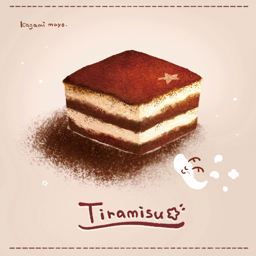 artist_name, cake, dessert, food, food_focus, food_name, grey_background, highres, kagami_mayo, no_humans, original, tiramisu