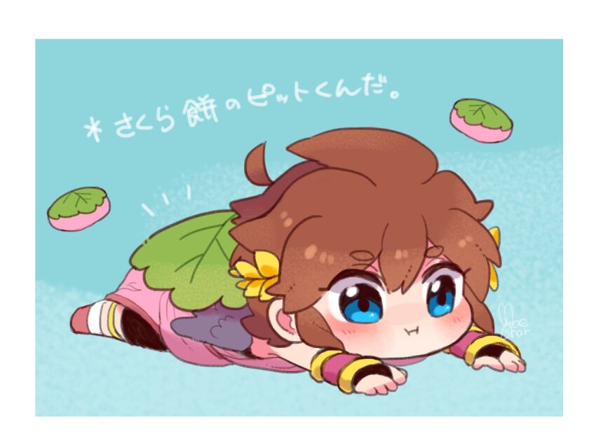 1boy, :i, ahoge, alternate_color, androgynous, blue_background, blue_eyes, border