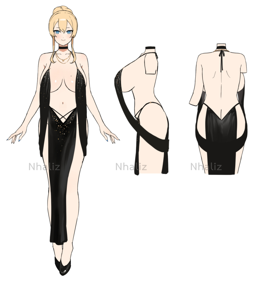 1girl, artist_name, ass, back, backboob, backless_dress, backless_outfit, bare_arms