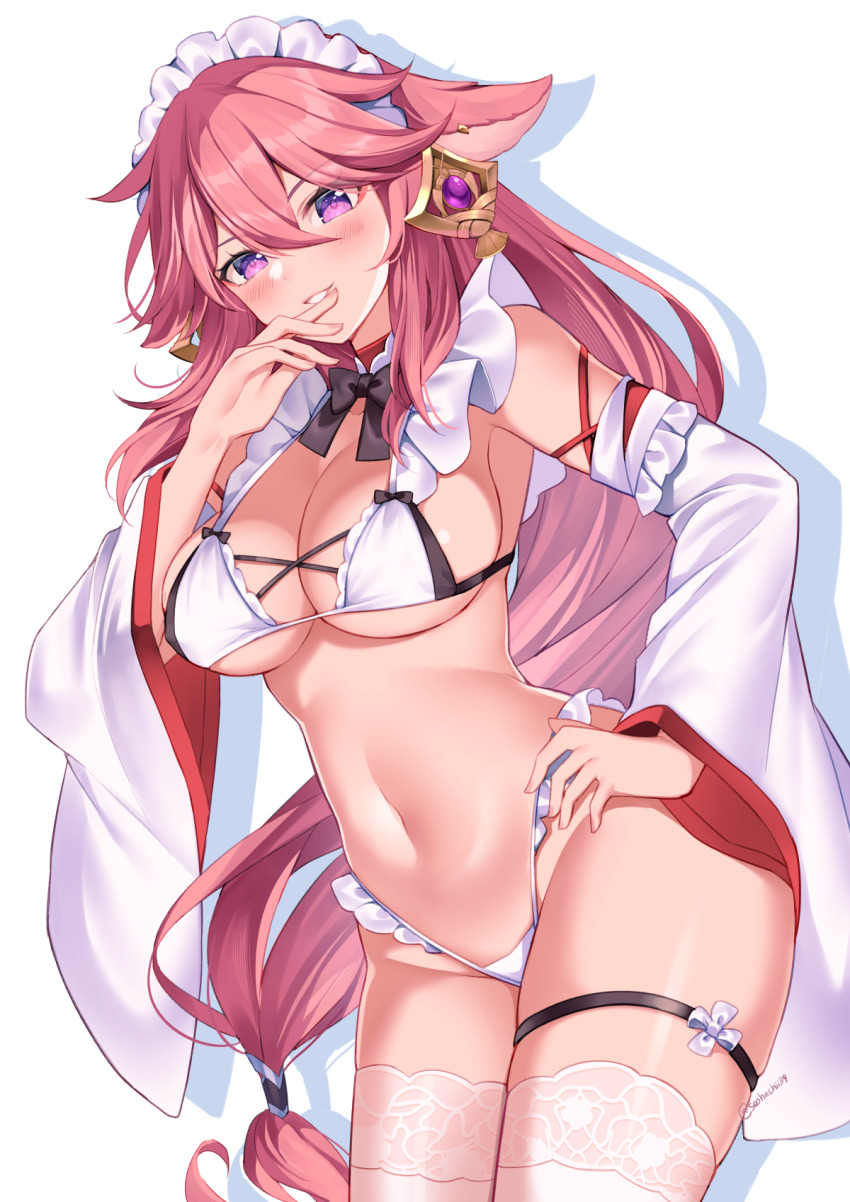 1girl, alternate_costume, animal_ears, artist_name, black_bow, black_bowtie, blush, bow