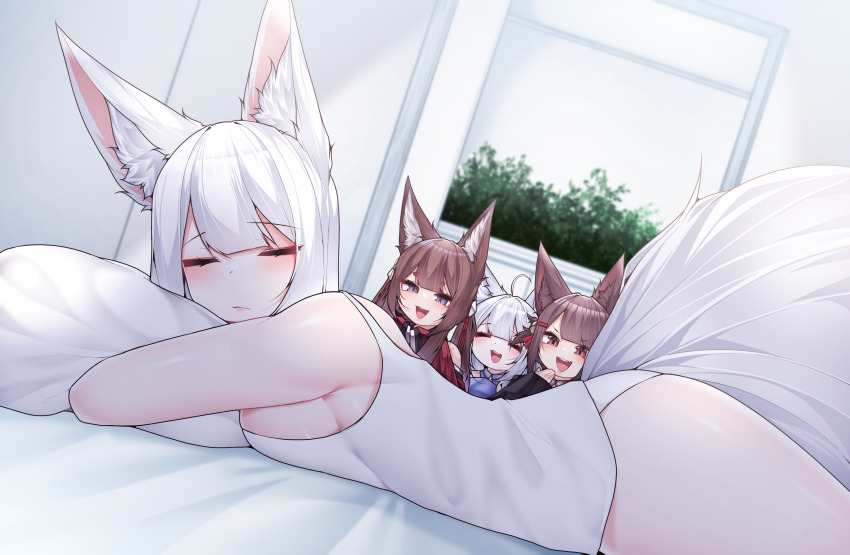 4girls, :d, absurdres, akagi-chan_(azur_lane), amagi-chan_(azur_lane), animal_ears, ass, azur_lane