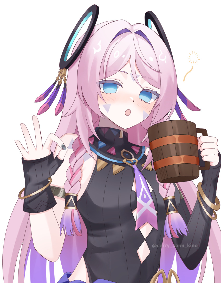 1girl, asymmetrical_gloves, bare_shoulders, black_gloves, black_leotard, blue_eyes, bracelet, braid