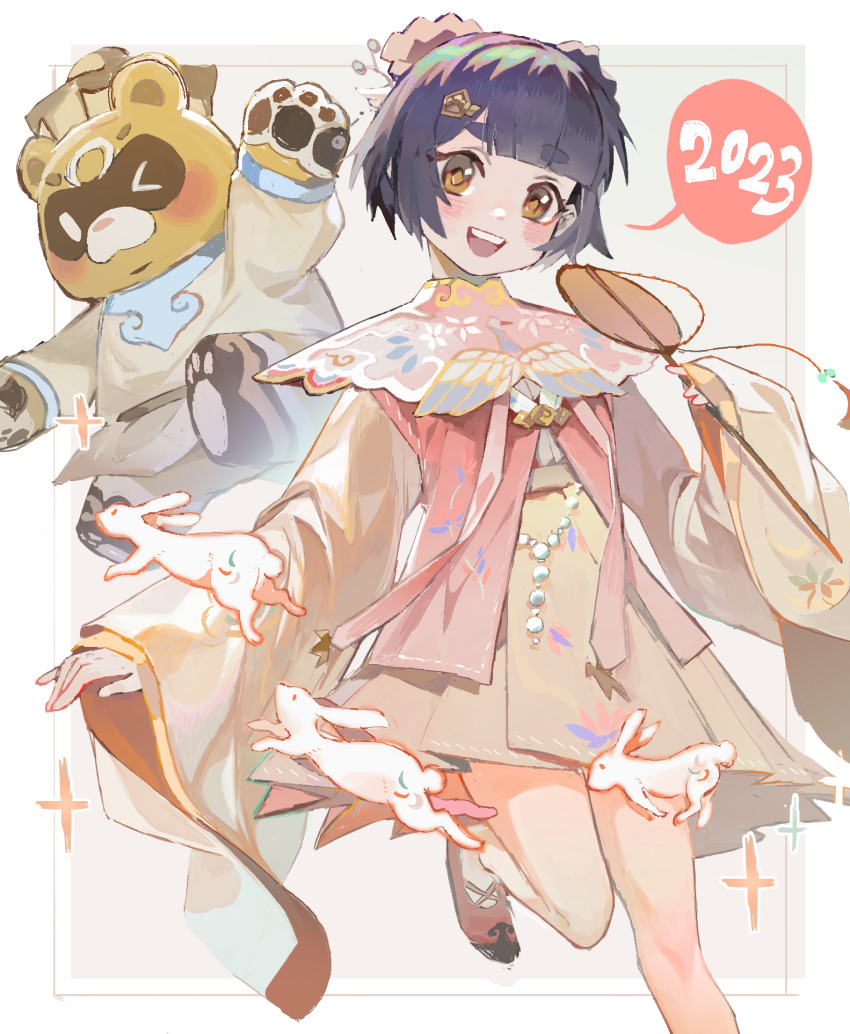 1girl, 2023, banfenxuhuan899, braid, braided_bun, brown_eyes, chinese_clothes, genshin_impact