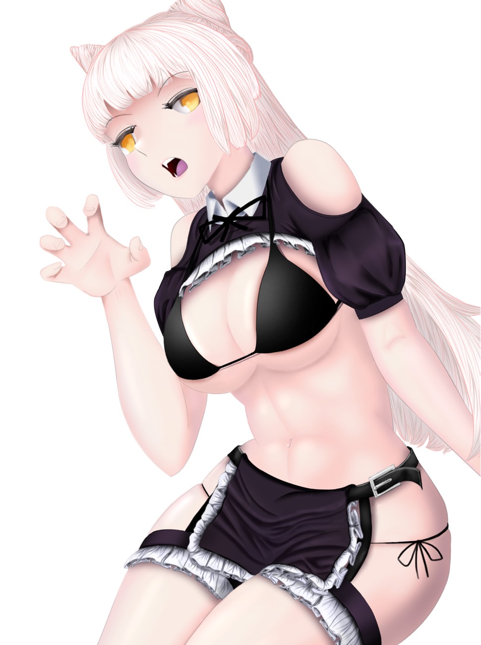 1girl, alternate_costume, bad_id, bad_twitter_id, bare_shoulders, bikini, breasts, chaos_puss_in_boots_(grimms_notes)