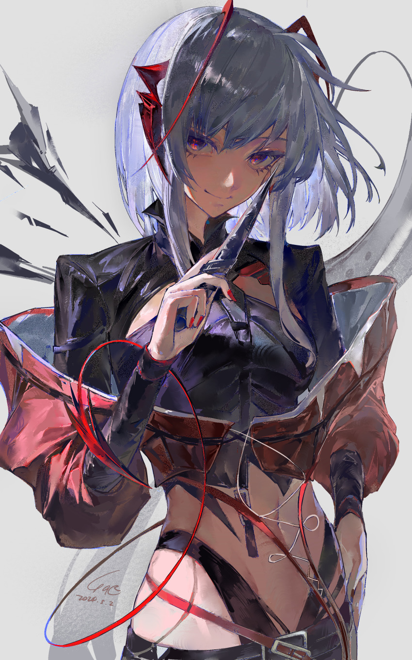 1girl, absurdres, alariess, antenna_hair, arknights, black_pants, black_shirt, breasts