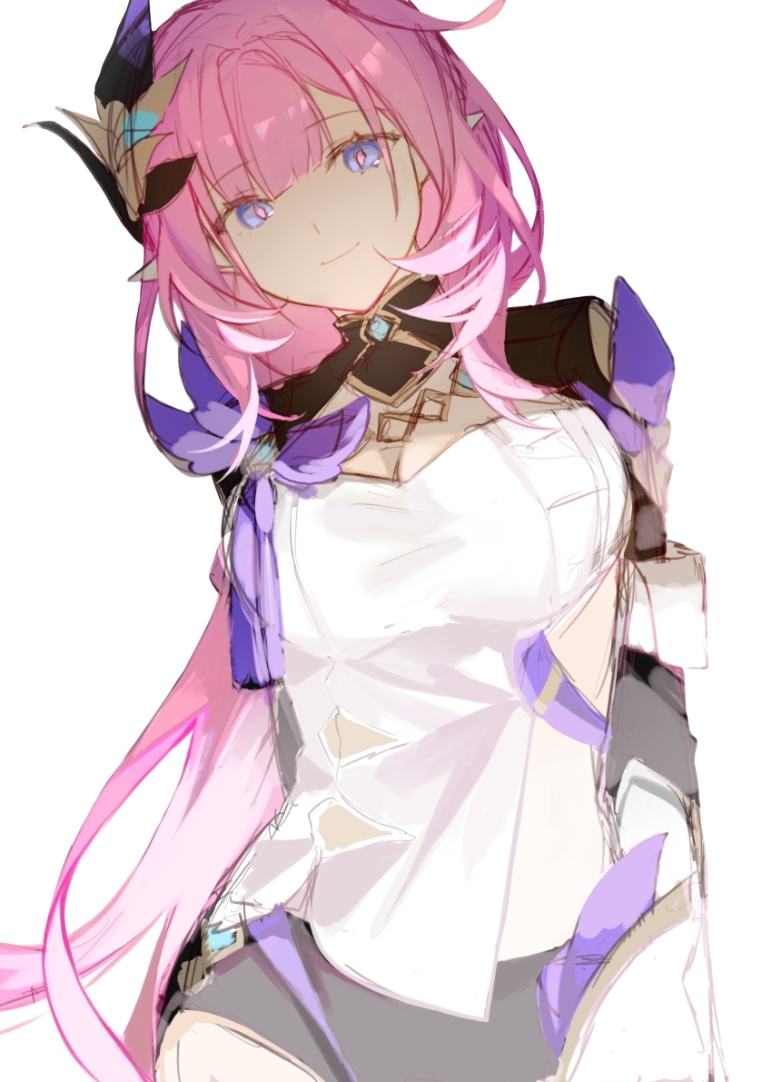 1girl, annnnq, arms_behind_back, black_shorts, blue_eyes, breasts, chinese_commentary, cleavage