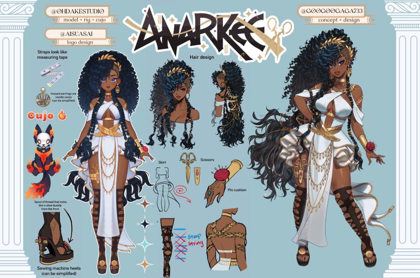 1girl, anarkee_(vtuber), architecture, artist_name, asymmetrical_hair, bare_back, black_hair, blue_background